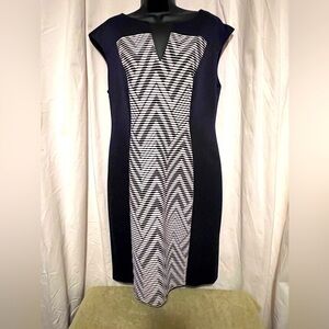 Connected Apparel Geometric Midi Dress Blk/Wht Zig Zag Women's Sz 14